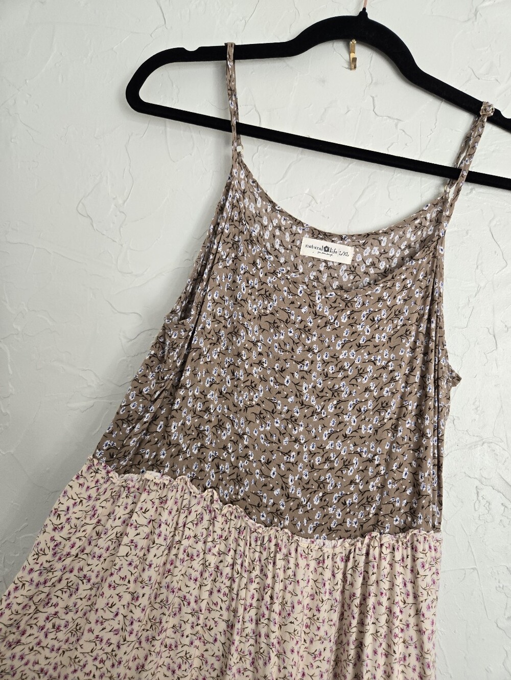 Natural Life Boho Floral Tiered Cream Green Kaia Dress L/XL - Picture 4 of 10